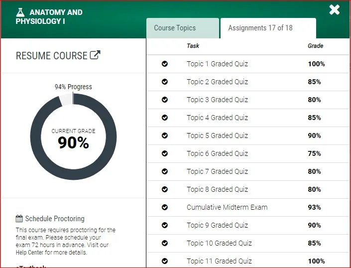 All quiz grades